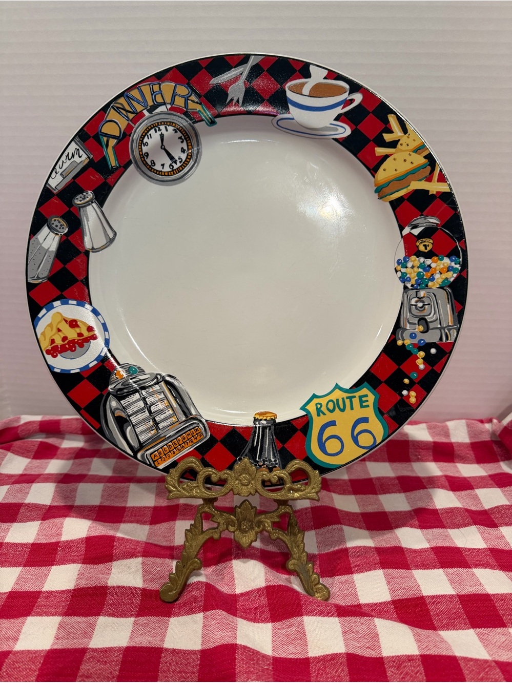 Route 66 vintage Sakura 1993 ROADSIDE Sue Zipkin Diner Large Serving Plate 12